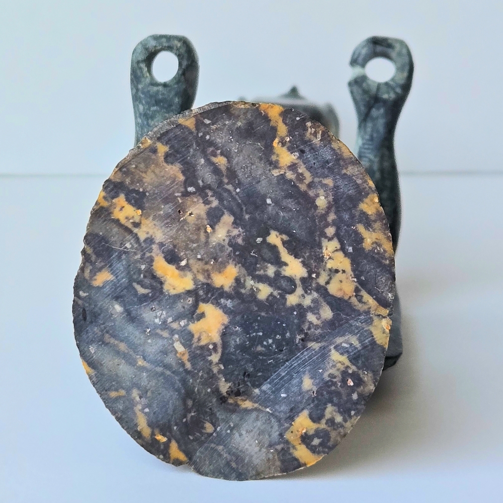 VTG Carved Green Stone Totem Sculpture-Eagle Warrior Snake w Petrified Wood Base - Picture 9 of 11